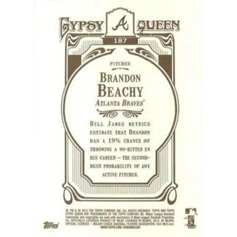 2012 Topps Gypsy Queen Brandon Beachy # 187 Atlanta Braves